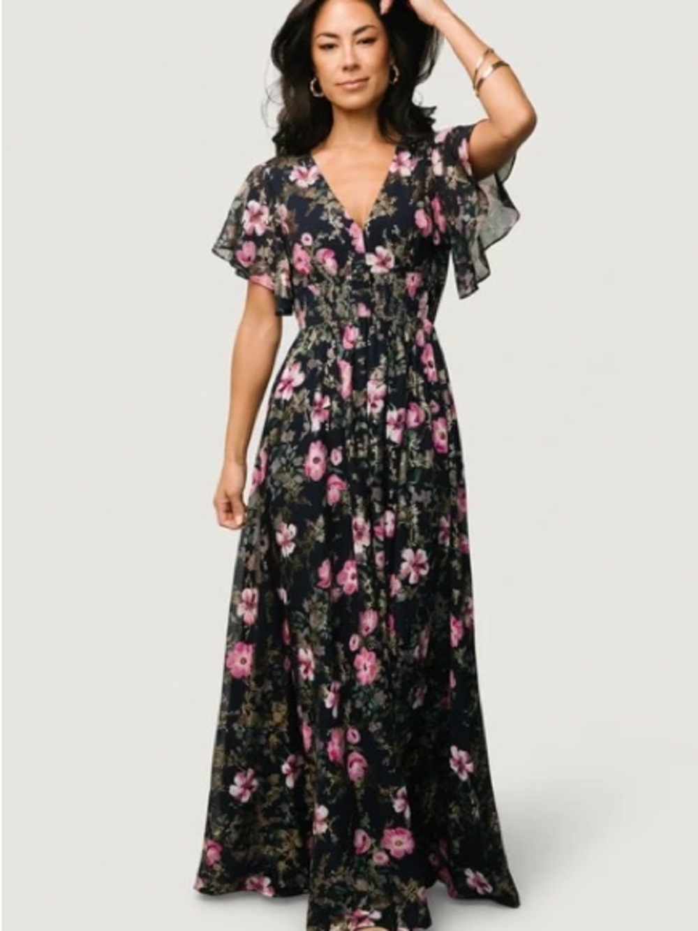 Baltic Born Lynlee Metallic Maxi Dress - Flutter-Sleeve Floral